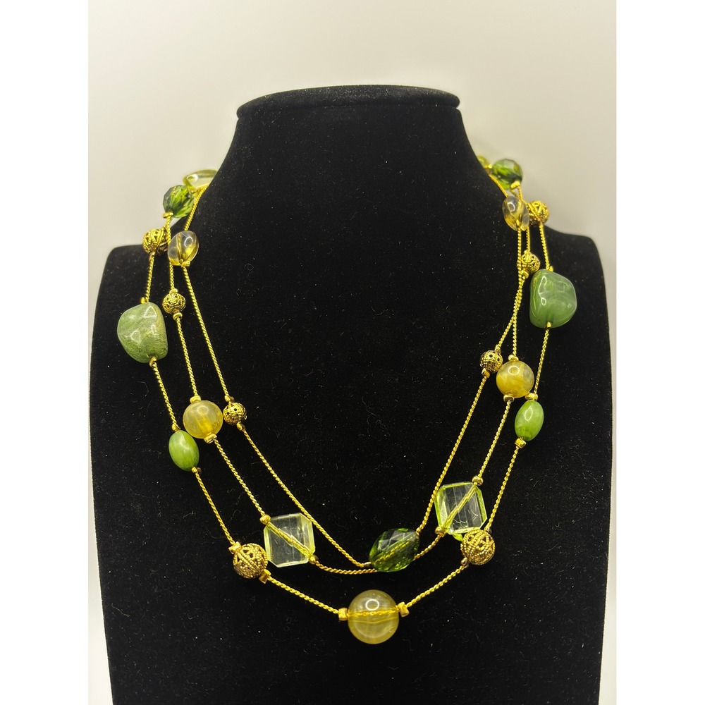 Croft & Barrow Necklace Womens 16" Green Multi Strand Beaded Gold Tone Layered